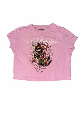 Women’s Ed Hardy Y2K Bubblegum Koi Fish Baby Tee Size Medium